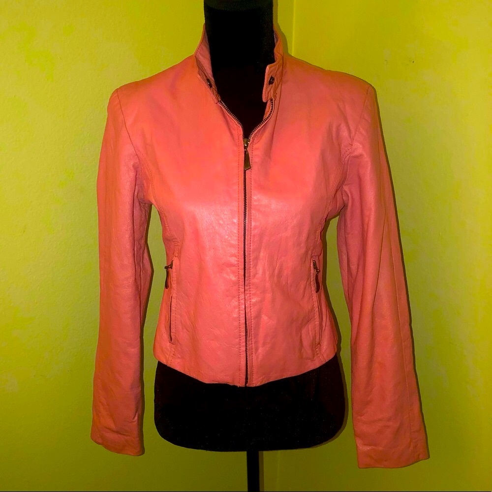VINTAGE LEATHER USA Pink Crop Leather Jacket-Med